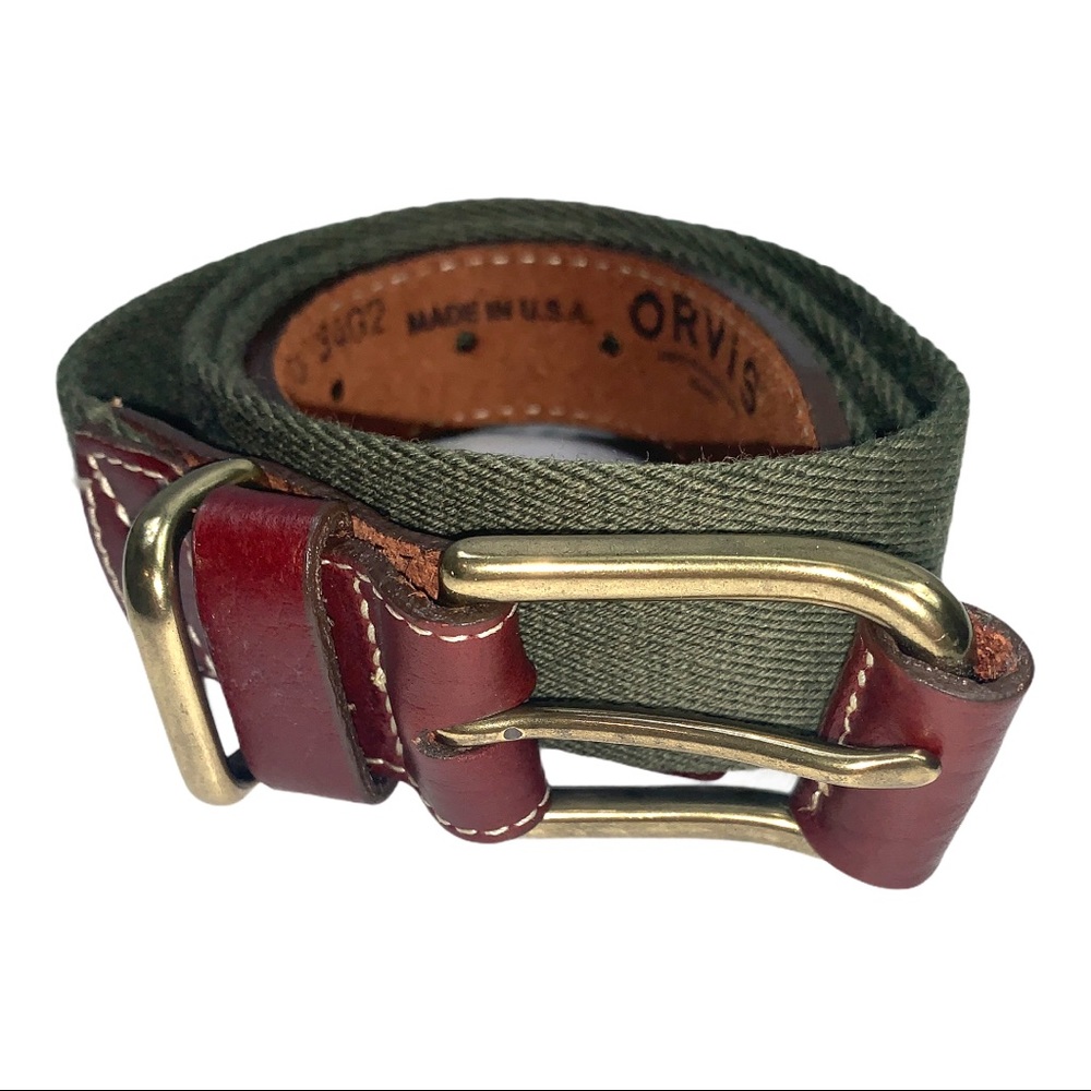 Orvis Green Canvas and Leather Belt sz 38